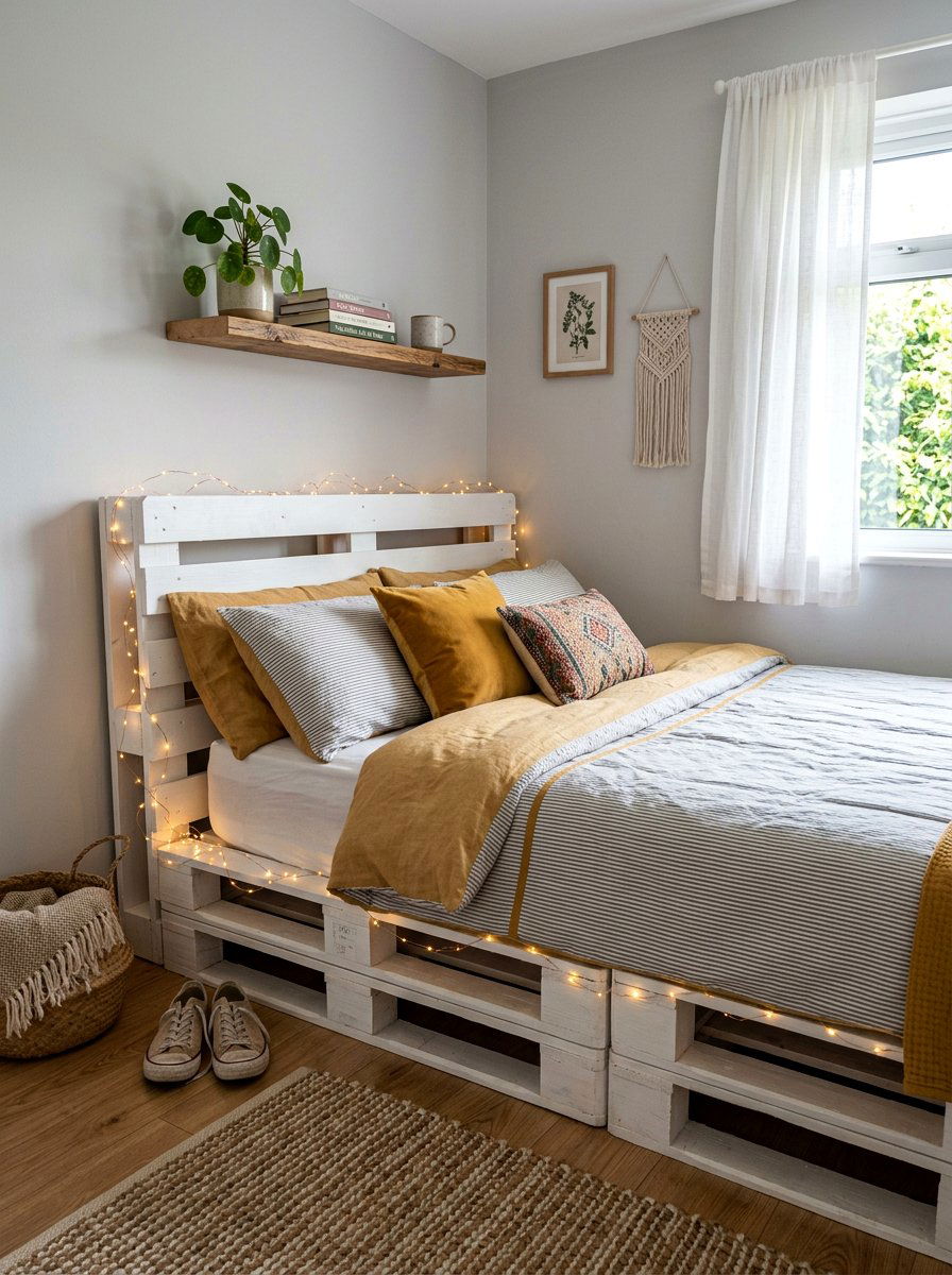 Small Room Pallet Bed String Lights - 25 Pallet bed ideas with string lights