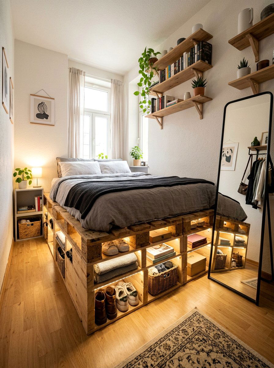 Small Space Solution - 25 Pallet bed ideas with lights