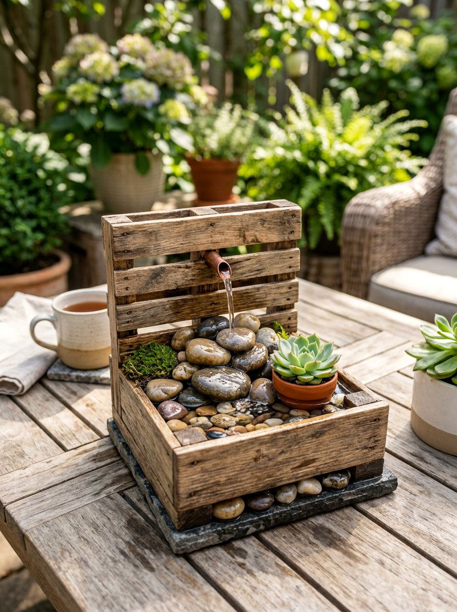 Small Tabletop Pallet Fountain - 25 Pallet Water Fountain Base Ideas