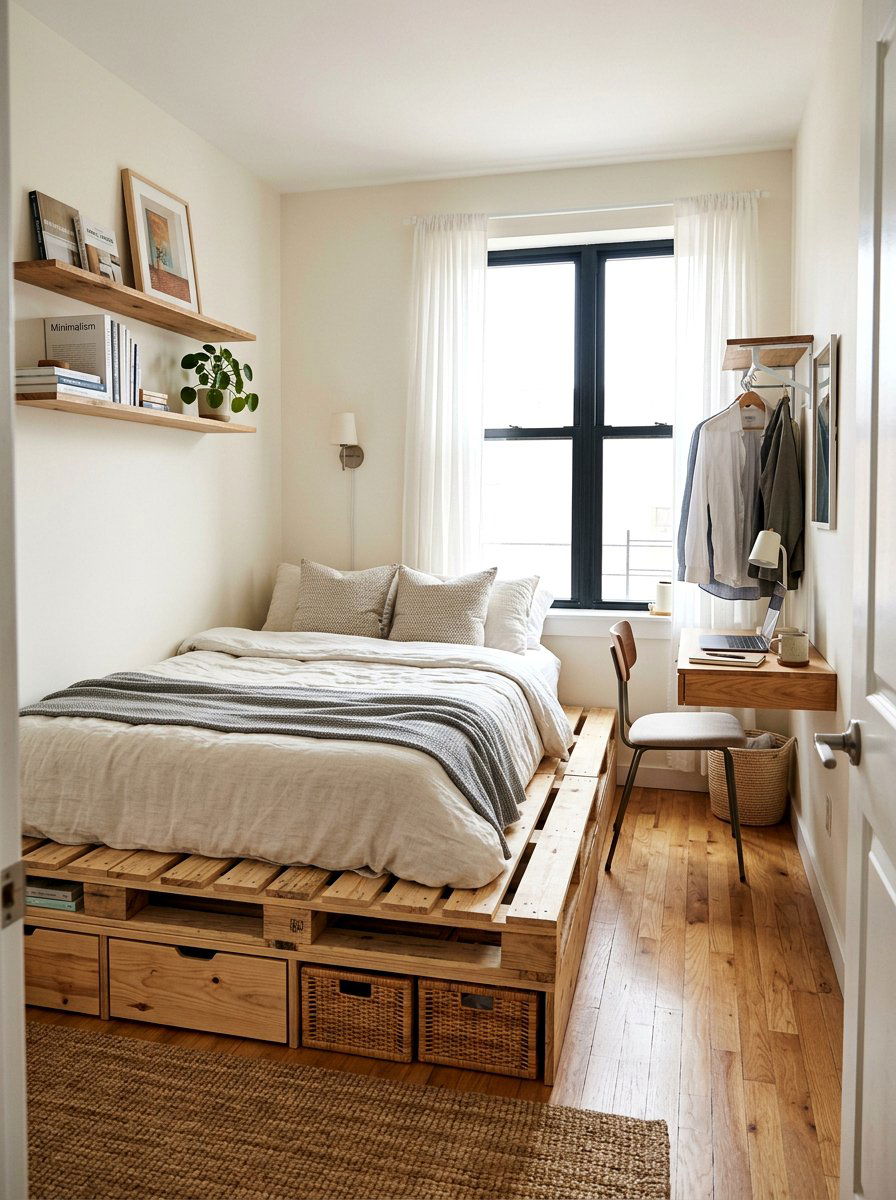 Small bedroom pallet bed - 25 Full size pallet bed ideas