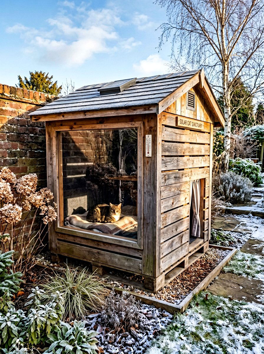 Solar Heated Cat Box - 25 pallet cat shelter ideas