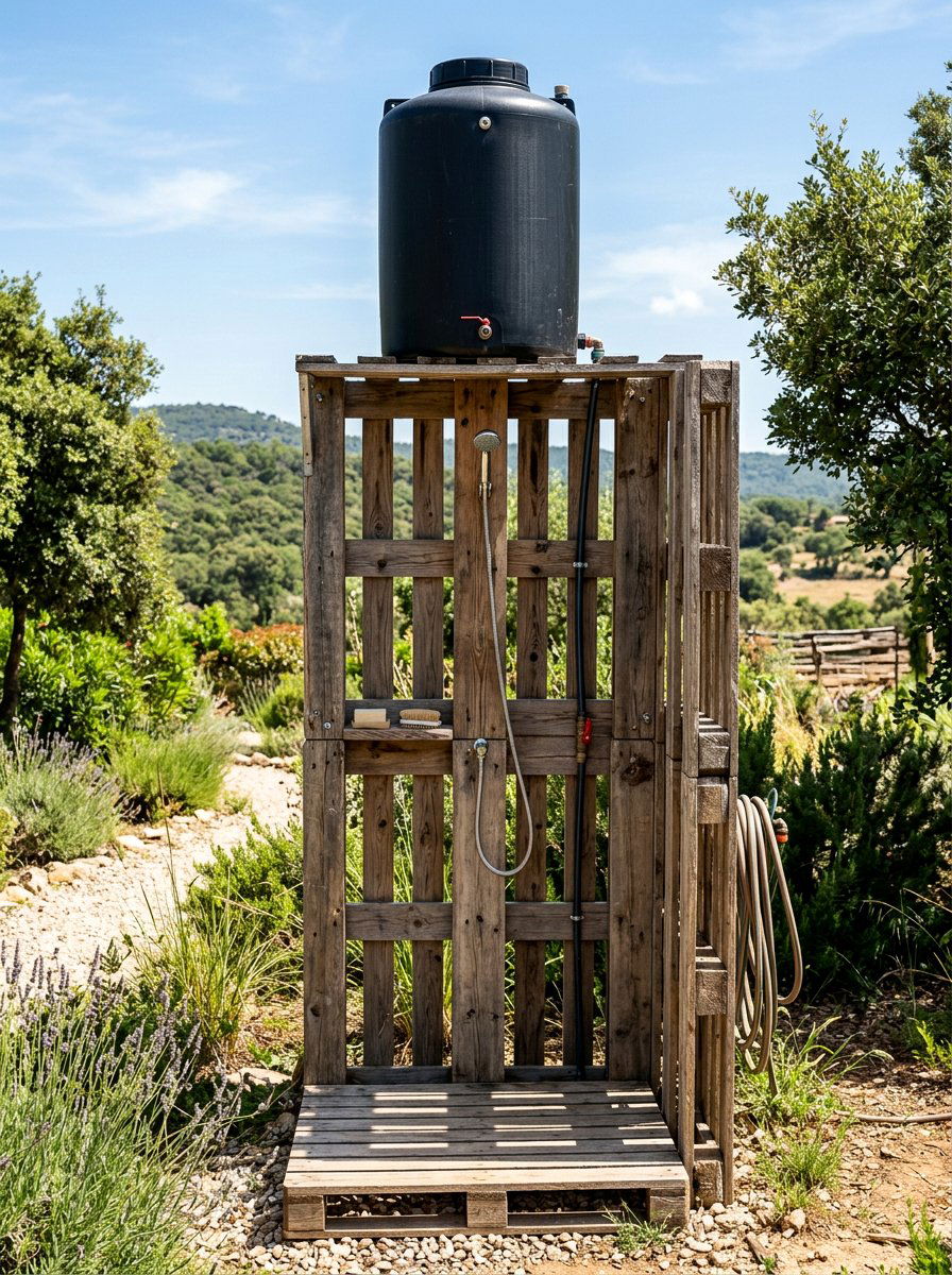 Solar Pallet Shower - 25 Pallet Outdoor Shower Ideas