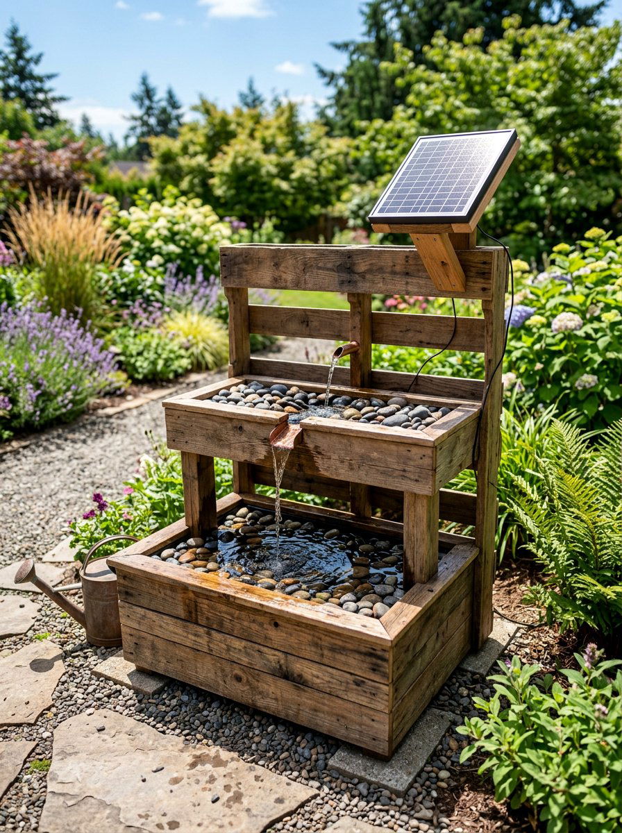 Solar Powered Pallet Fountain - 25 Pallet Water Fountain Base Ideas