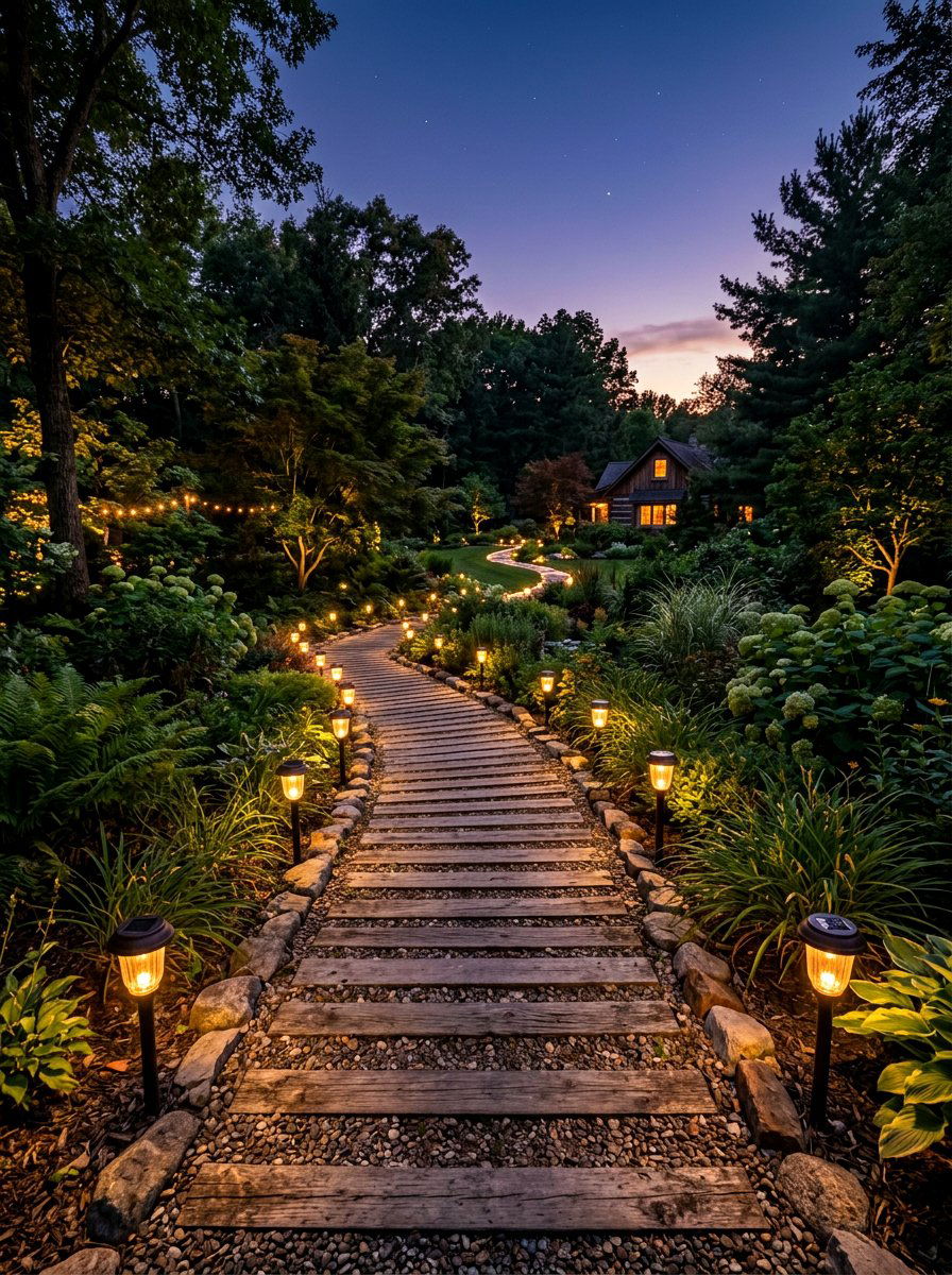 Solar lit garden path - 25 Pallet Garden Pathway Ideas