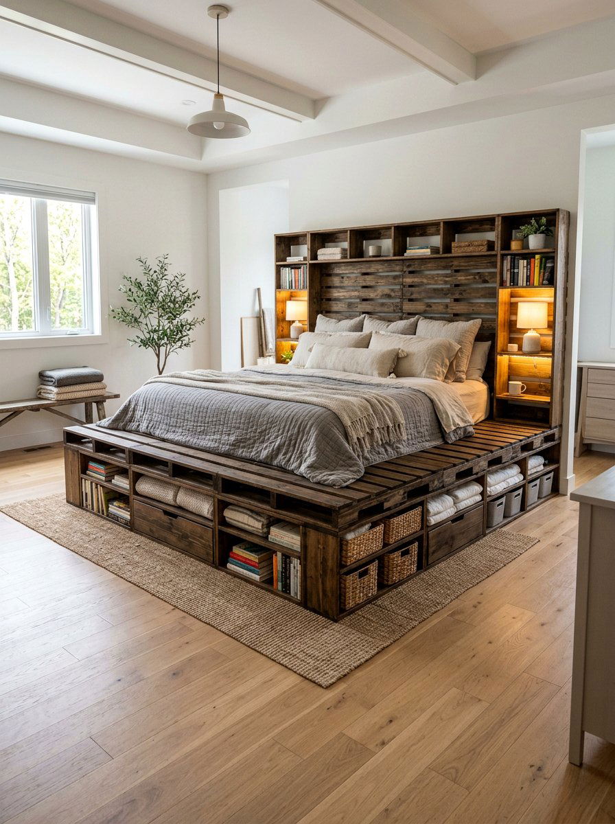 Space Saving Pallet Bed - 25 California king pallet bed ideas