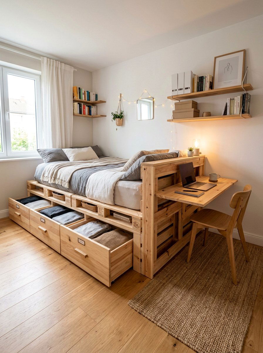 Space saving pallet bed