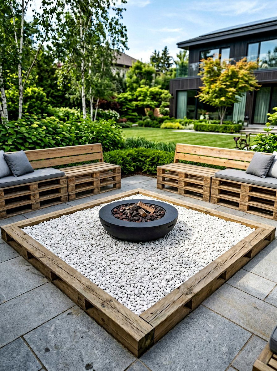 Square Pallet Gravel Border - 25 Pallet Fire Pit Surround Ideas