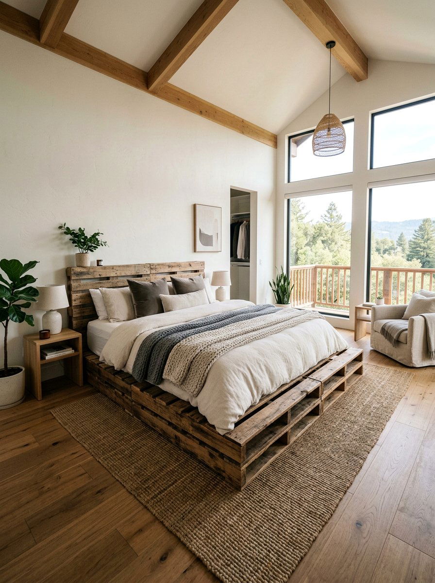 Stacked Pallet Bedroom - 25 King size pallet bed ideas