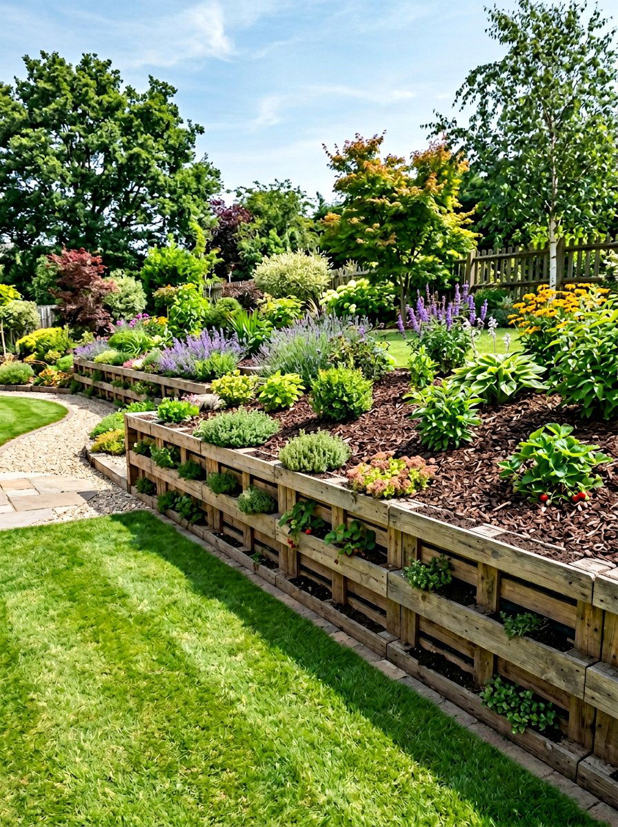 Stacked Pallet Soil Retainer - 25 Pallet Retaining Wall Ideas