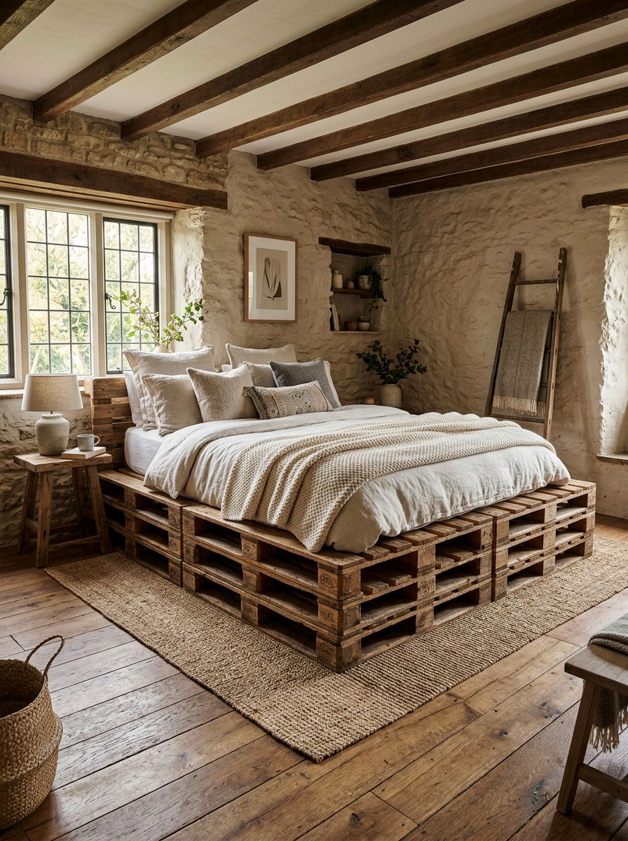 Stacked Pallets Bed - 25 Minimalist pallet bed ideas