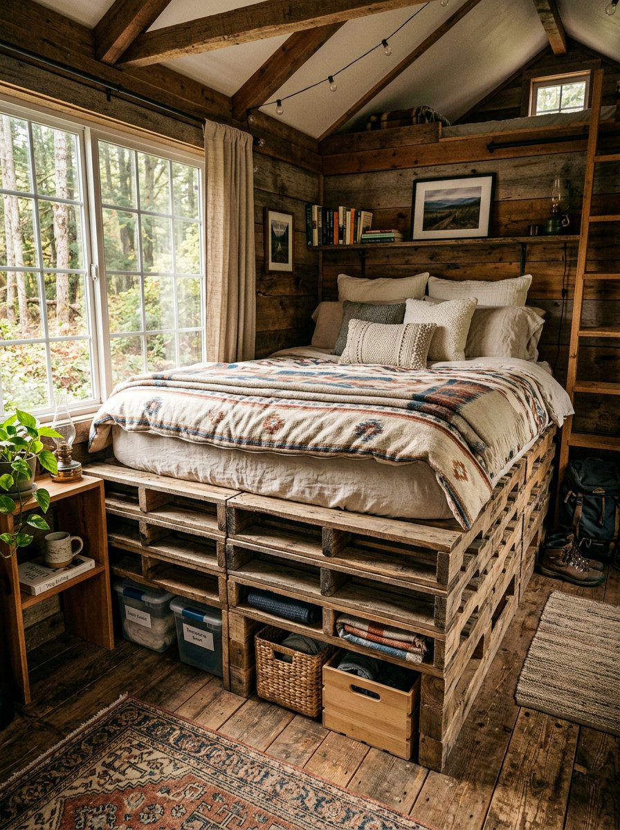 Stacker Style Pallet Bed - 25 Pallet bed ideas for tiny house