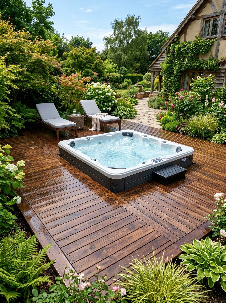 Stained Pallet Decking - 25 Pallet Hot Tub Surround Ideas