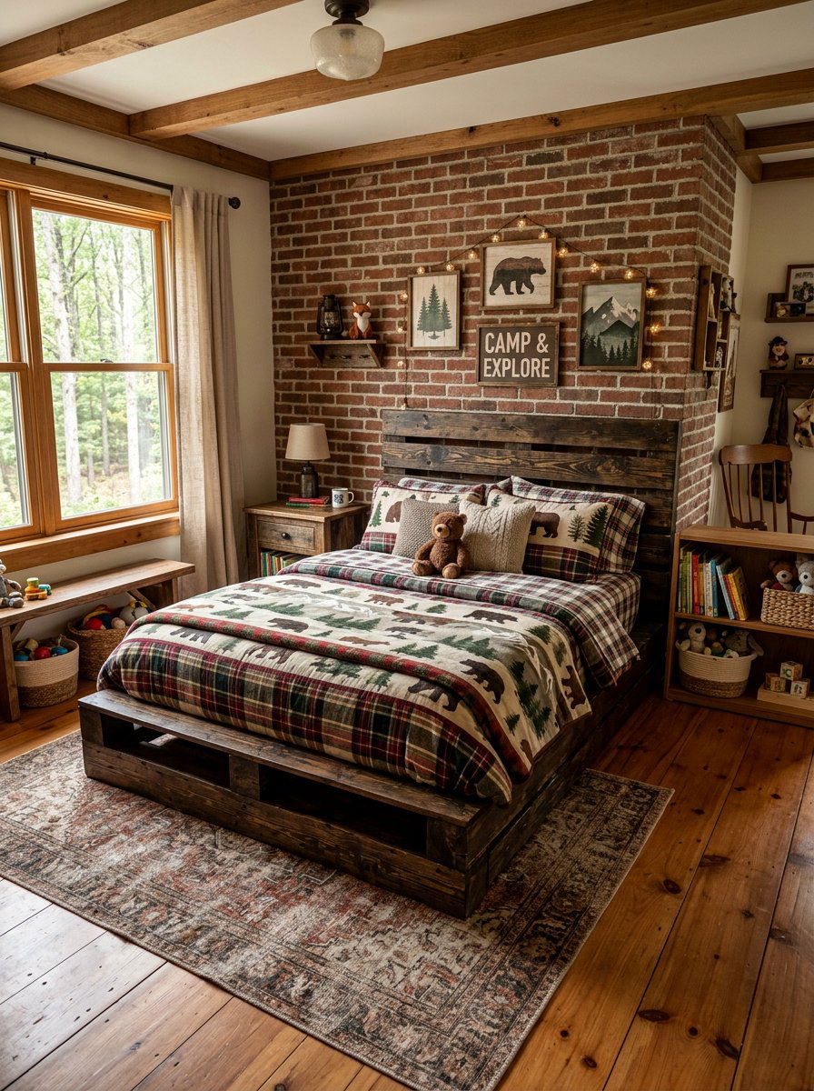 Stained Rustic Pallet Finish - 25 Pallet bed ideas for kids room