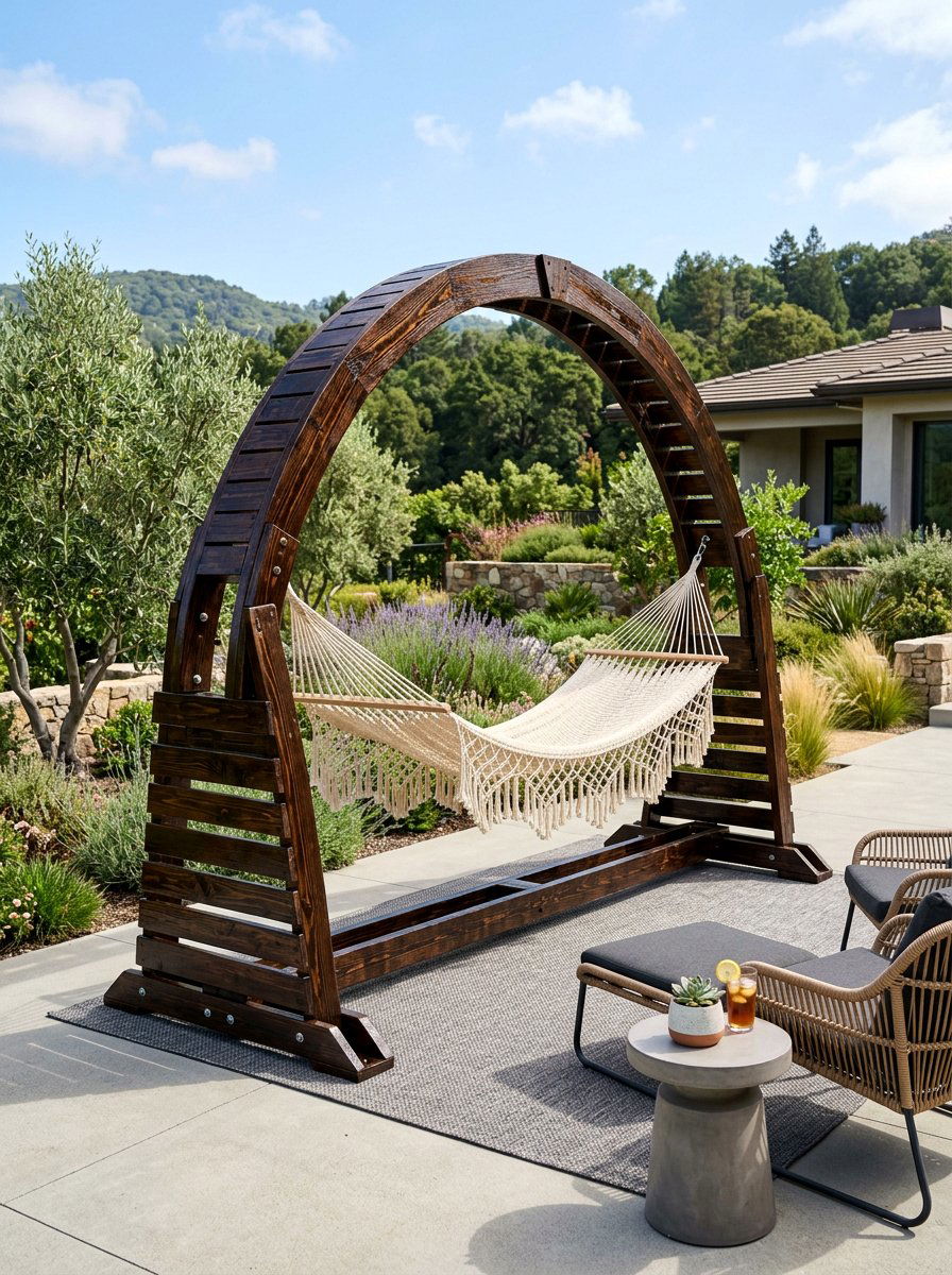 Stained Wood Hammock Stand - 25 Pallet Hammock Stand Ideas