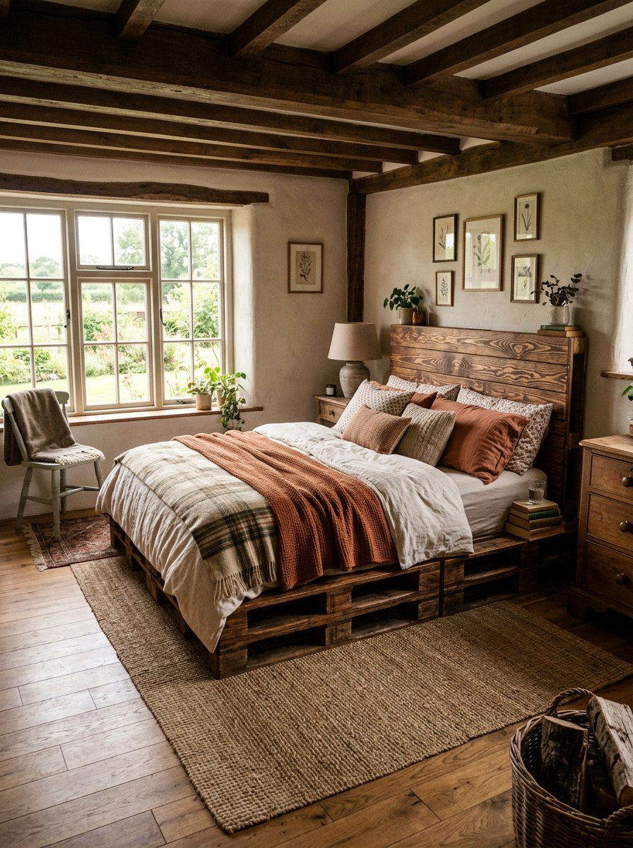 Stained Wood Pallet Bed - 25 Farmhouse pallet bed ideas