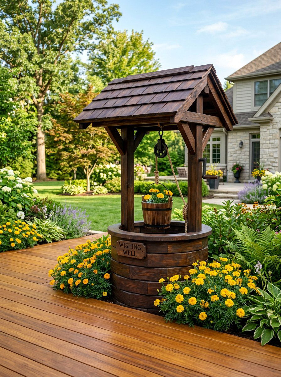 Stained Wood Wishing Well - 25 Pallet Wishing Well Planter Ideas