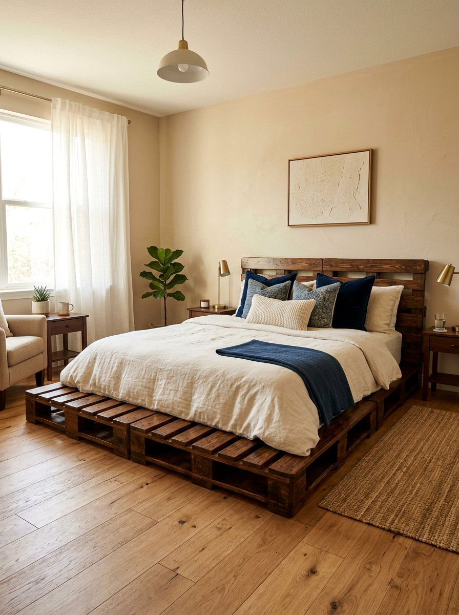 Stained pallet bed - 25 Full size pallet bed ideas