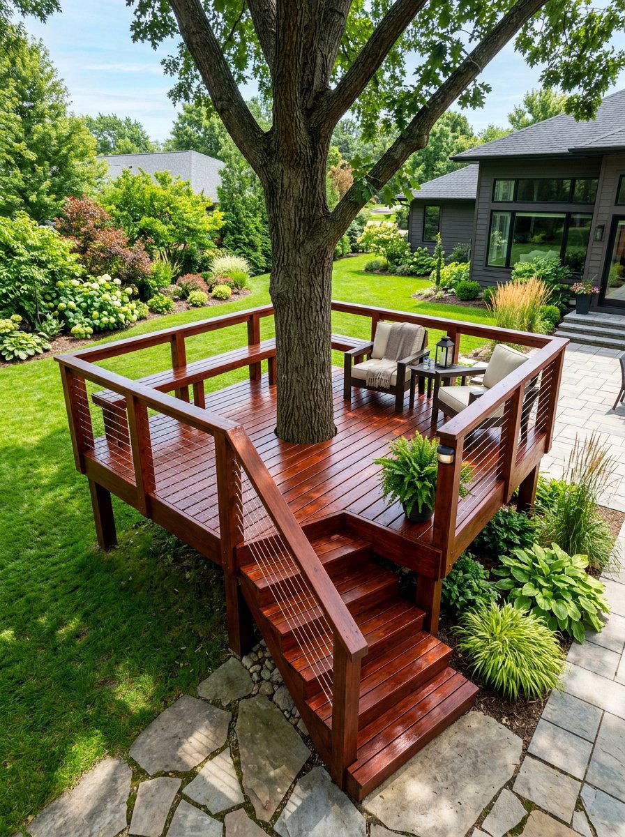 Stained pallet tree platform - 25 Pallet Tree House Platform Ideas