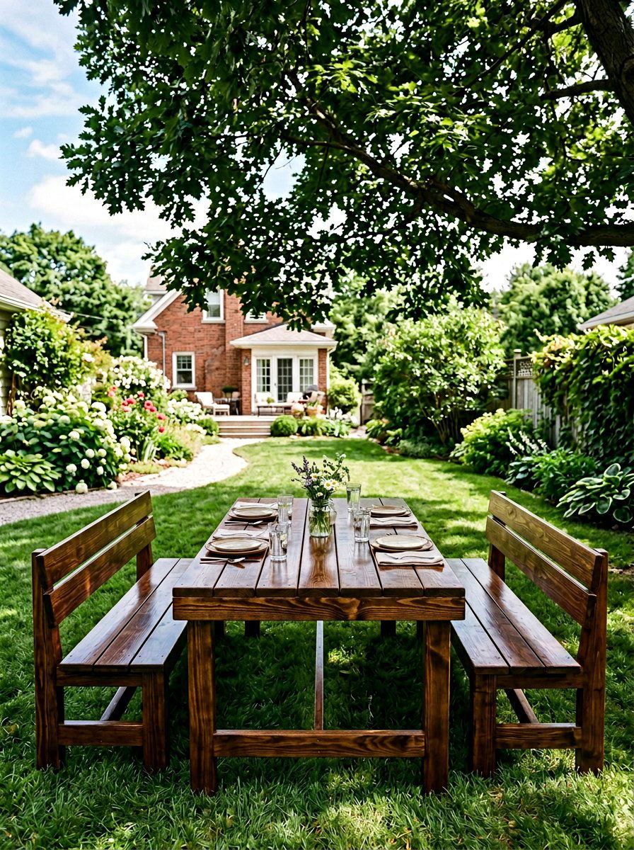 Stained wood pallet table - 25 Pallet Picnic Table Ideas