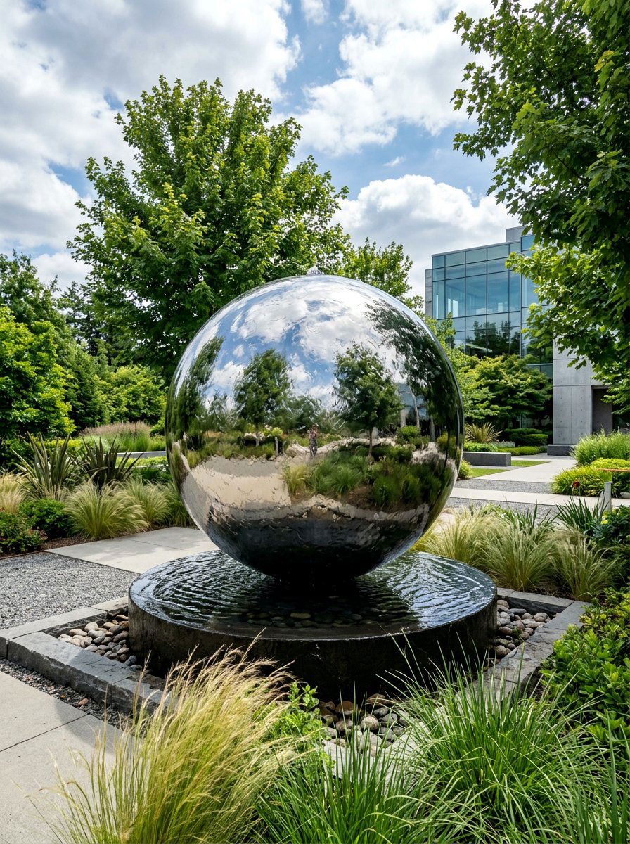 Stainless steel mirror fountain - 25 backyard fountain ideas