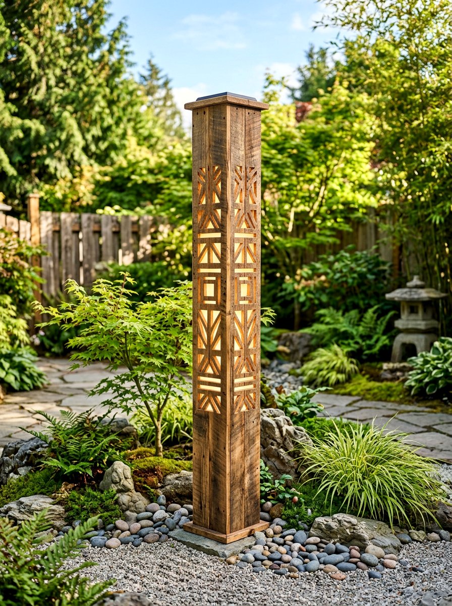 Standing Pallet Light Column - 25 Pallet Solar Light Holder Ideas