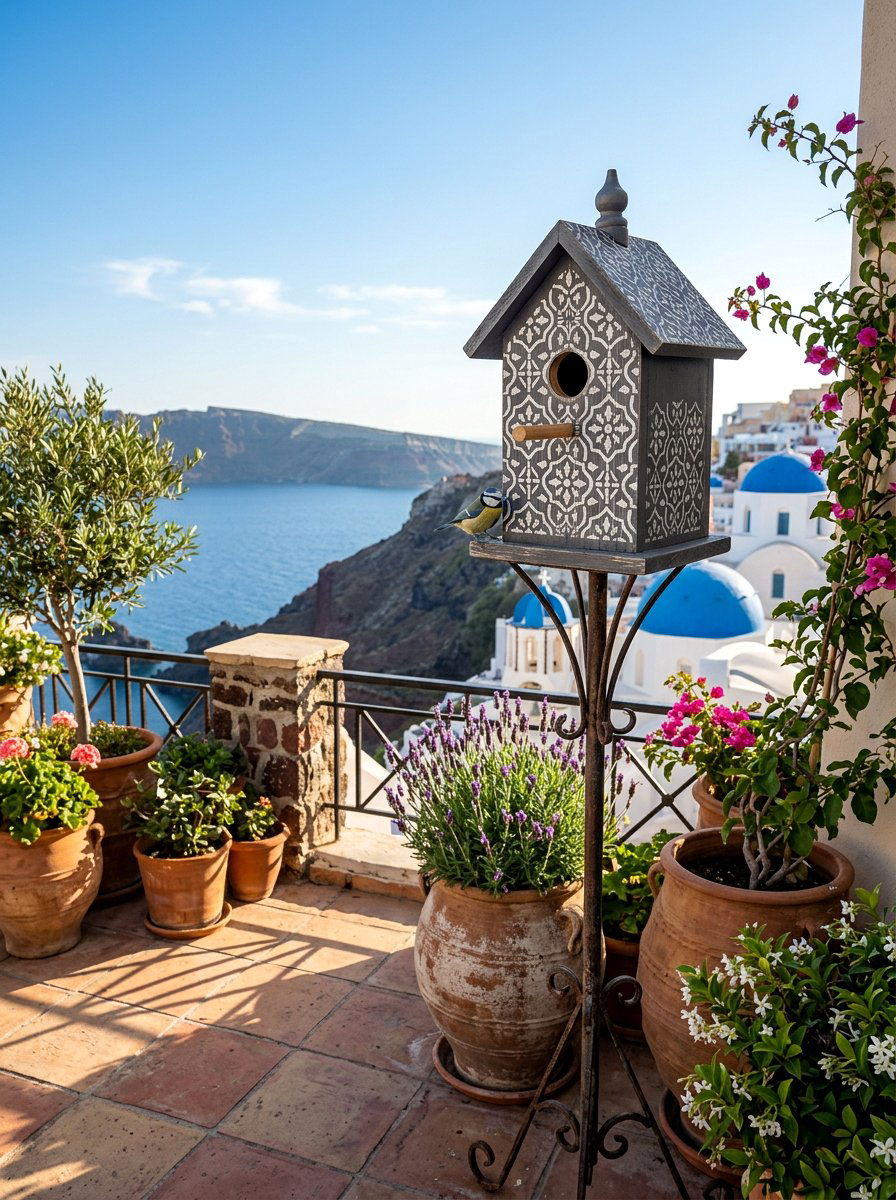 Stenciled Pattern Birdhouse - 25 birdhouse painting ideas