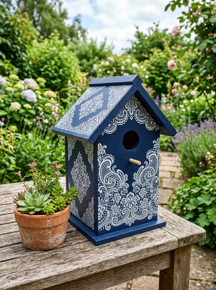Stenciled birdhouse - 25 colorful birdhouse ideas