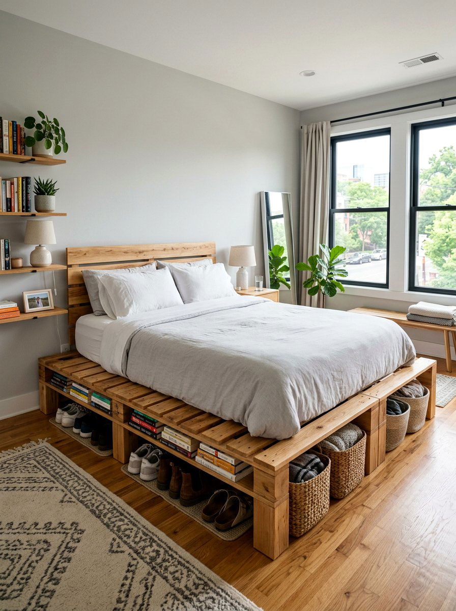 Storage Bed Base - 25 Minimalist pallet bed ideas
