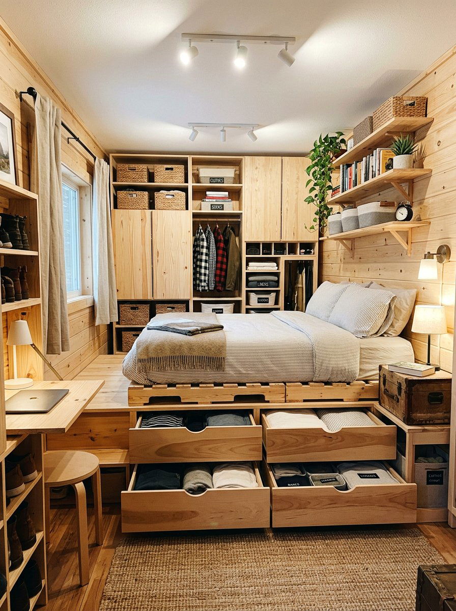 Storage Cabin Bedroom - 25 Pallet bed ideas for cabin