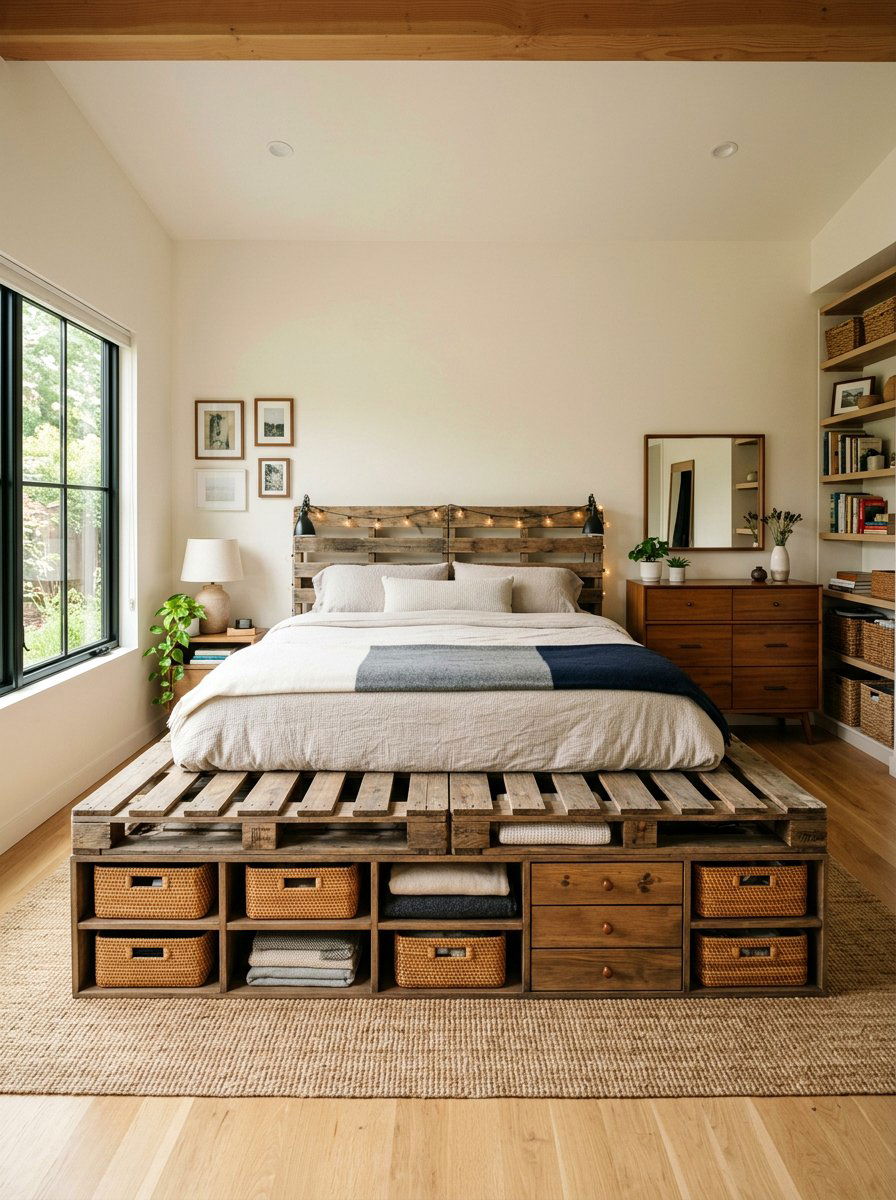 Storage Pallet Bed - 25 California king pallet bed ideas