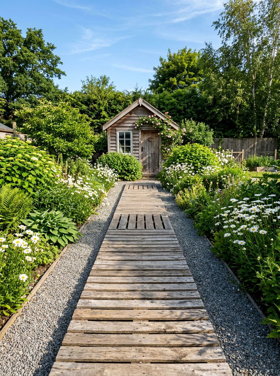 Straight Wood Path - 25 Pallet Walkway for Garden Ideas