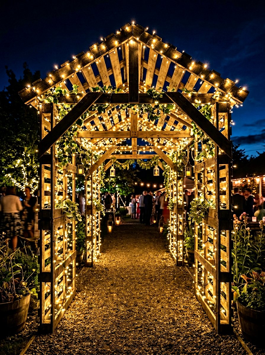 String Light Wood Arbor - 25 Pallet Arbor for Garden Ideas