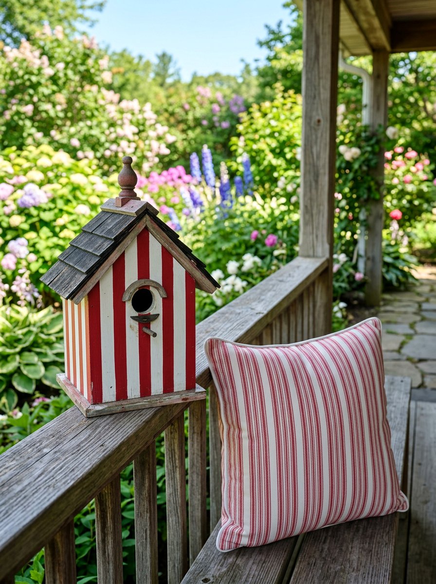 Striped garden birdhouse - 25 colorful birdhouse ideas