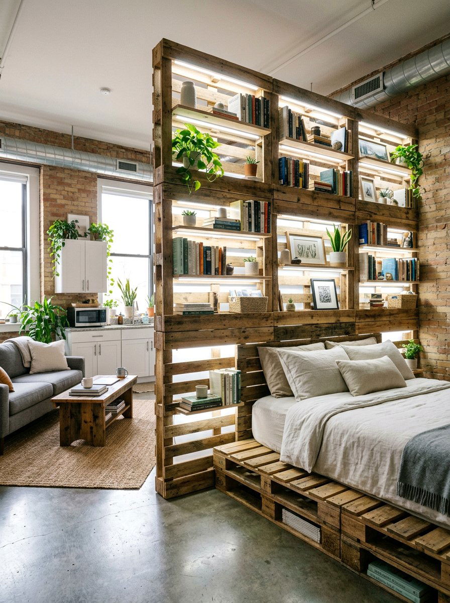 Studio Apartment Divider - 25 Pallet bed ideas with lights