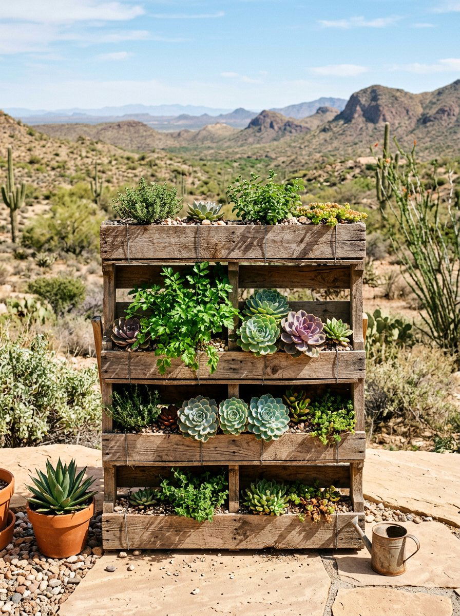 Succulent and herb pallet garden - 25 Pallet Vertical Herb Garden Ideas