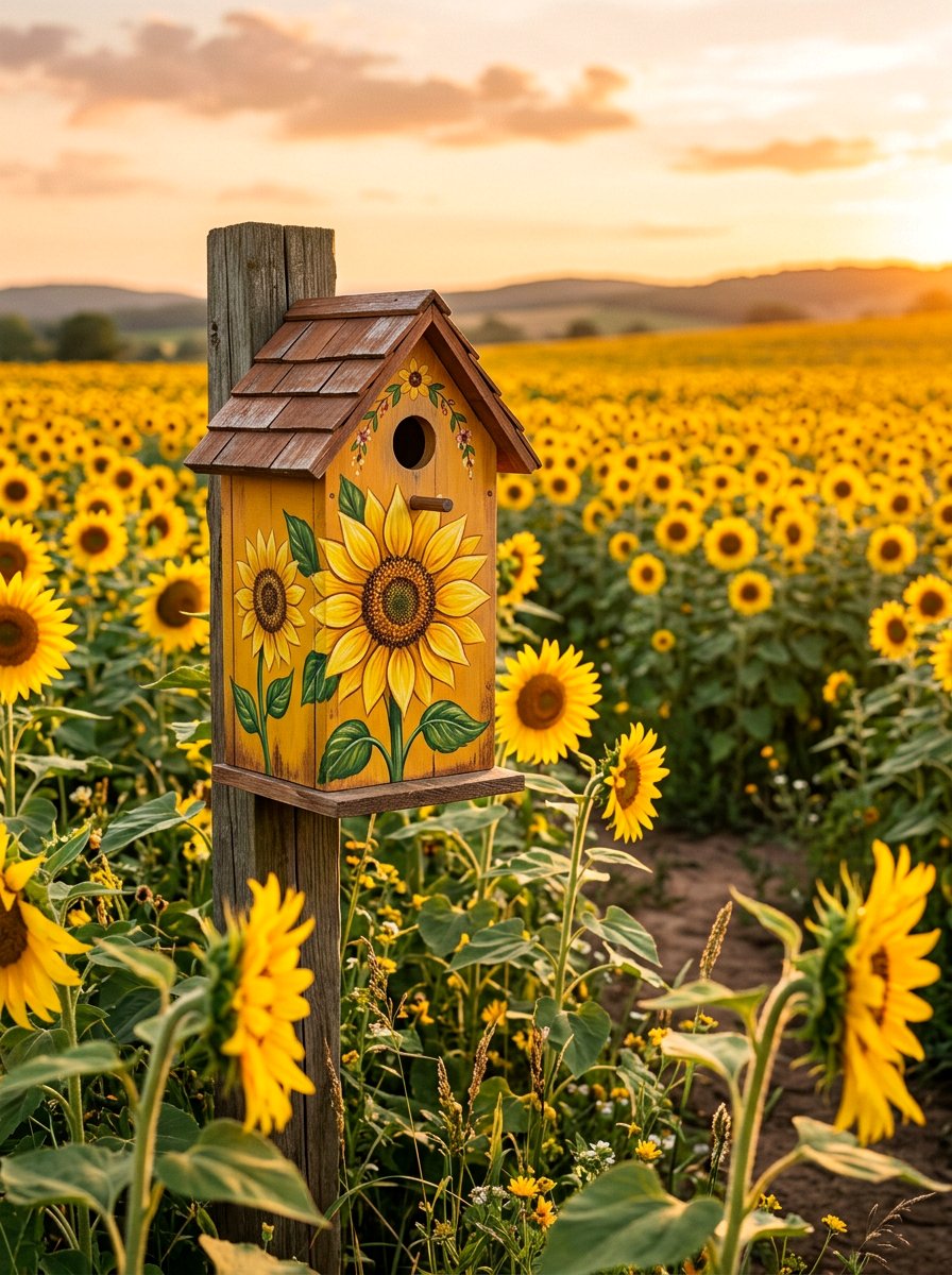 Sunflower Painted Birdhouse - 25 birdhouse painting ideas