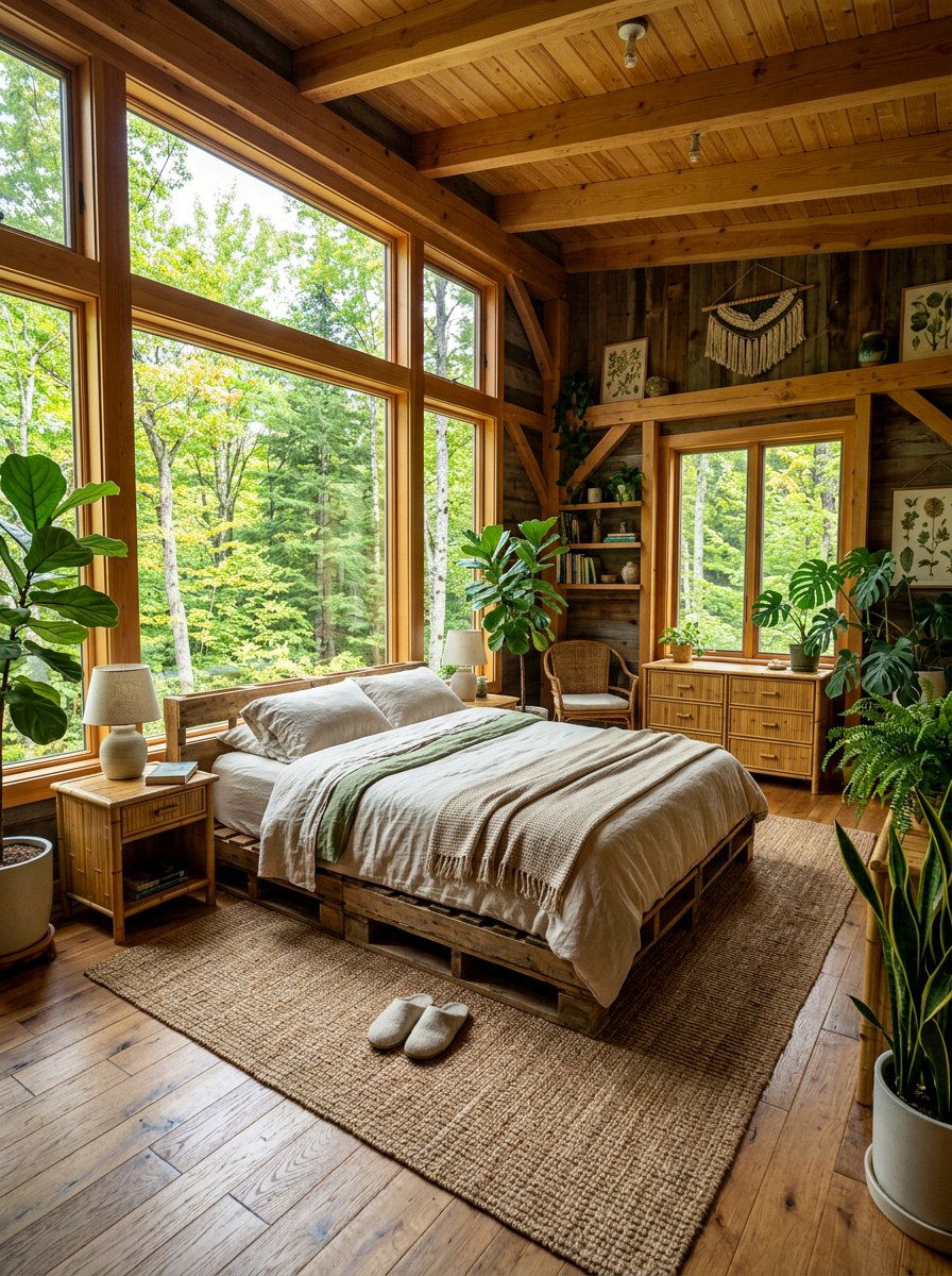 Sustainable Cabin Bedroom - 25 Pallet bed ideas for cabin