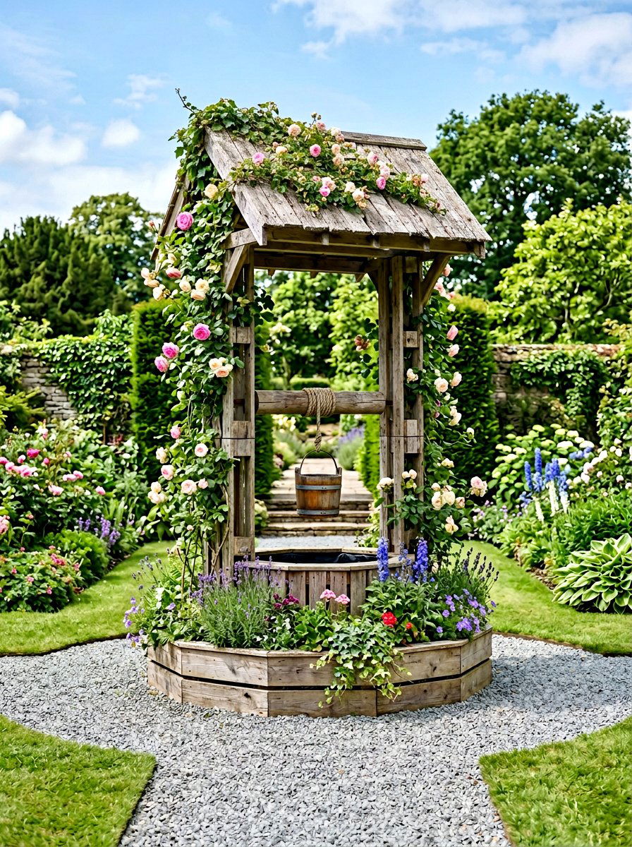 Tall Pallet Flower Well - 25 Pallet Wishing Well Planter Ideas