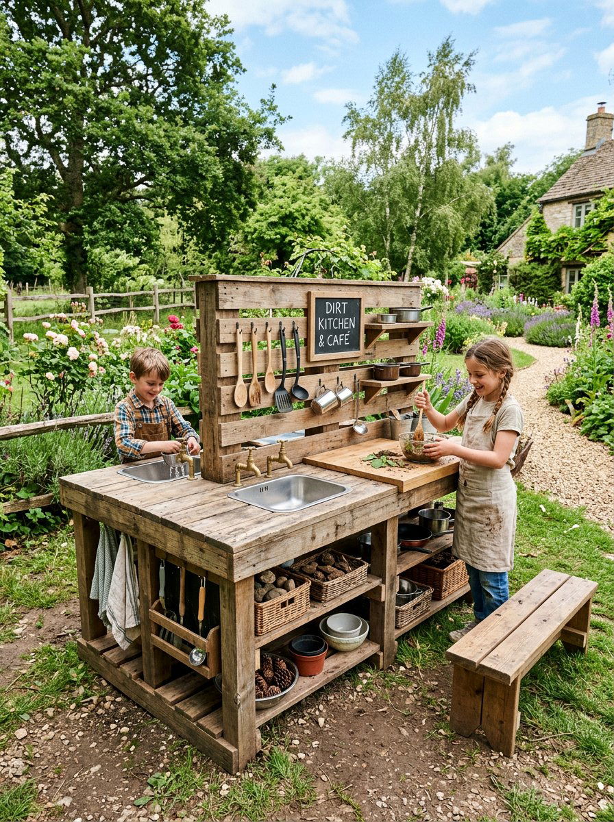 Tall Pallet Kitchen For Older Kids - 25 Pallet Mud Kitchen for Kids Ideas