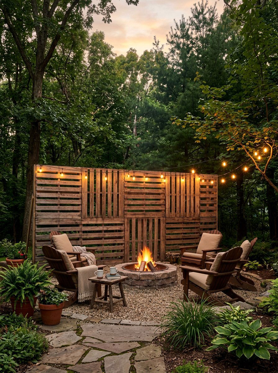 Tall Pallet Privacy Screen - 25 Pallet Fire Pit Surround Ideas