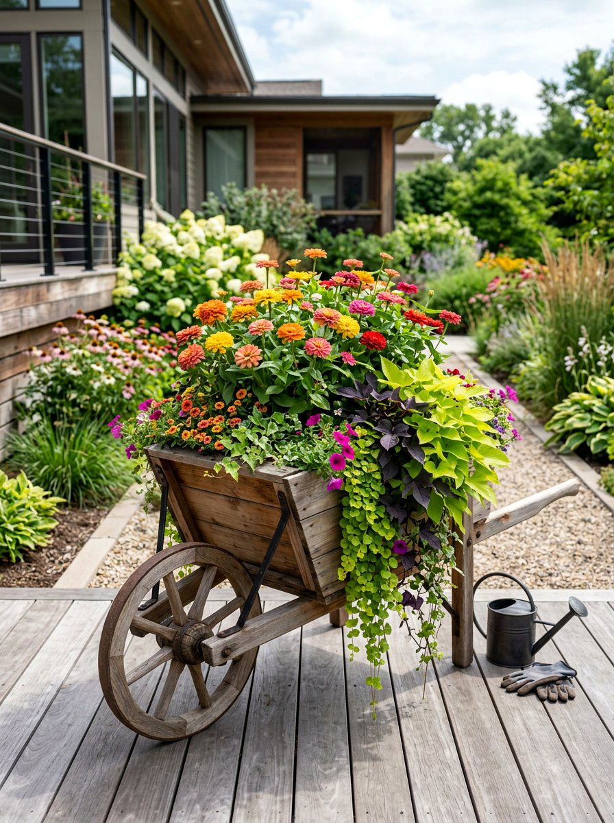 Tall Wood Wheelbarrow Planter - 25 Pallet Wheelbarrow Planter Ideas