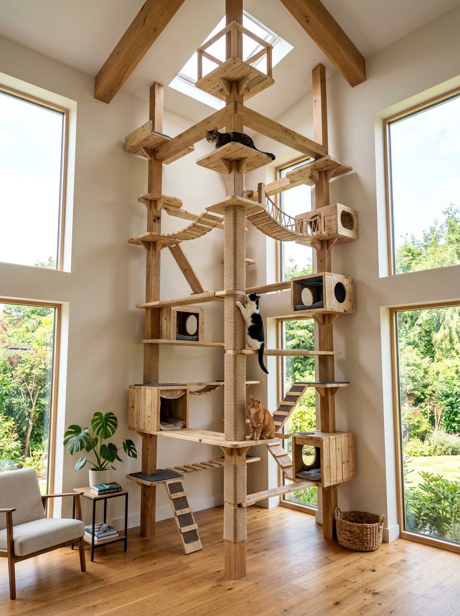 Tall floor to ceiling cat climber - 25 pallet cat tree ideas