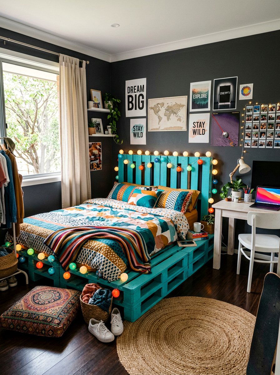 Teen Bedroom Pallet Bed Lights - 25 Pallet bed ideas with string lights