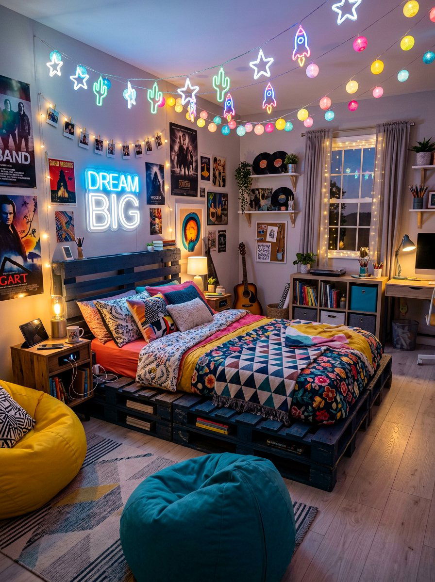 Teen Room Hangout - 25 Pallet bed ideas with lights