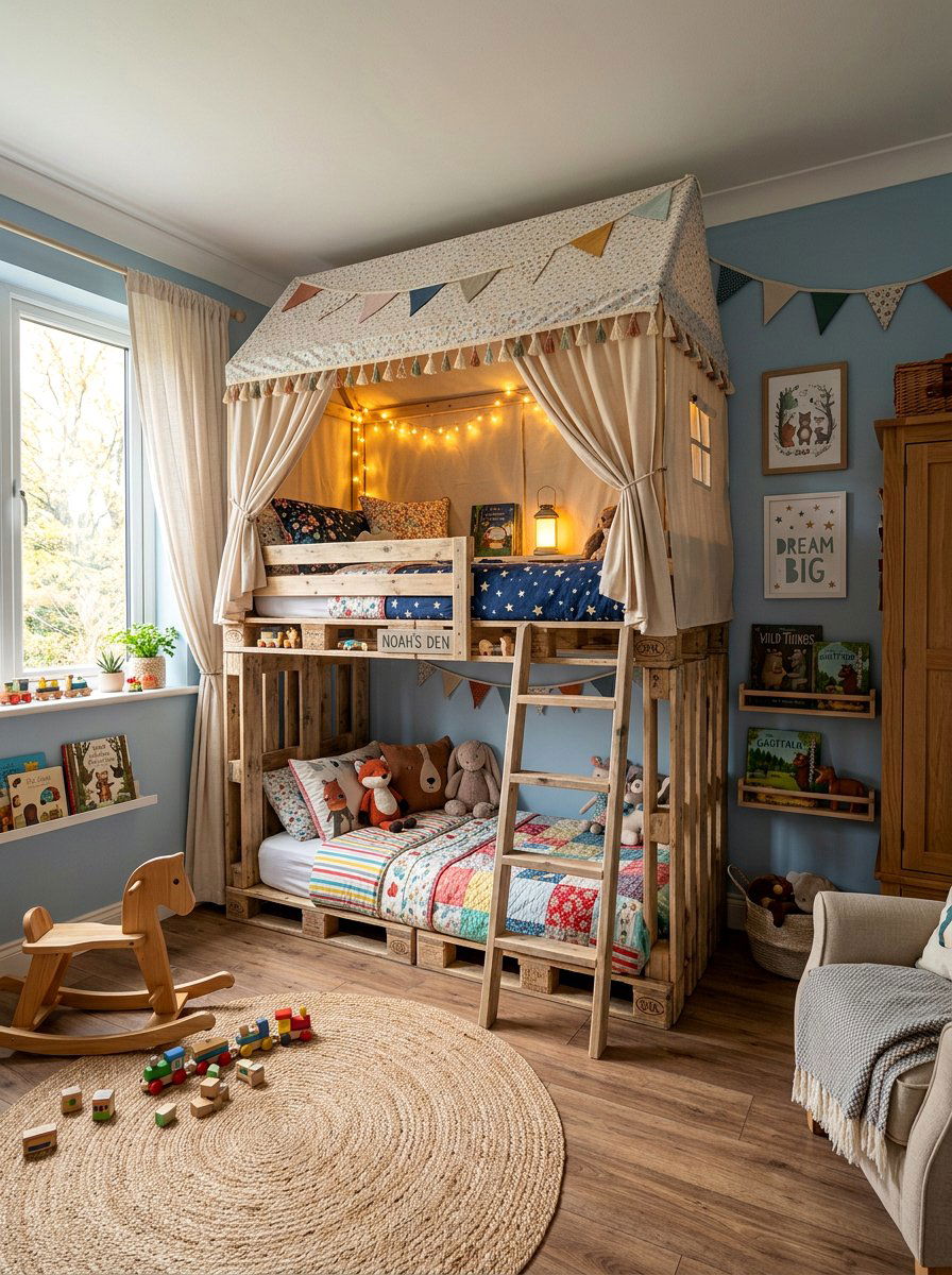 Tent pallet bunk bed - 25 Pallet bunk bed ideas