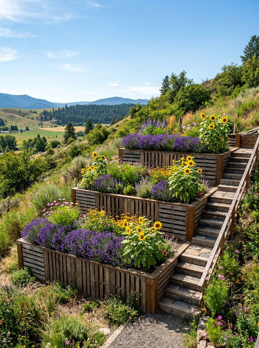 Terraced Garden Pallet Structure - 25 Pallet Retaining Wall Ideas