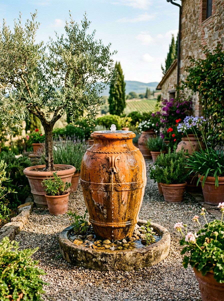 Terracotta urn fountain - 25 backyard fountain ideas