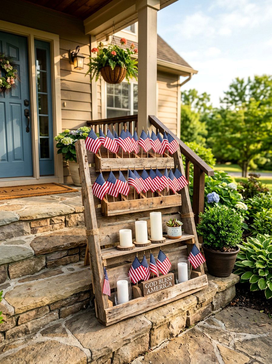 Tiered Pallet Flag Stand - 25 Pallet Flag Holder Ideas