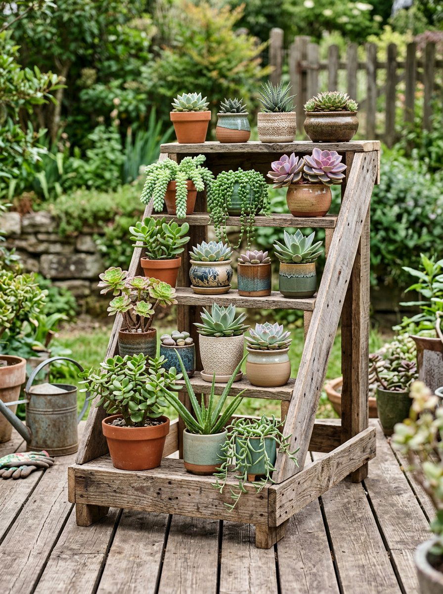 Tiered Plant Stand - 25 Pallet Succulent Garden Ideas