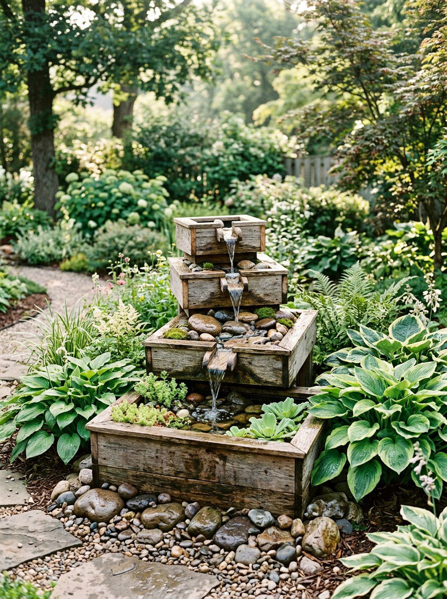Tiered Wood Garden Fountain - 25 Pallet Water Fountain Base Ideas